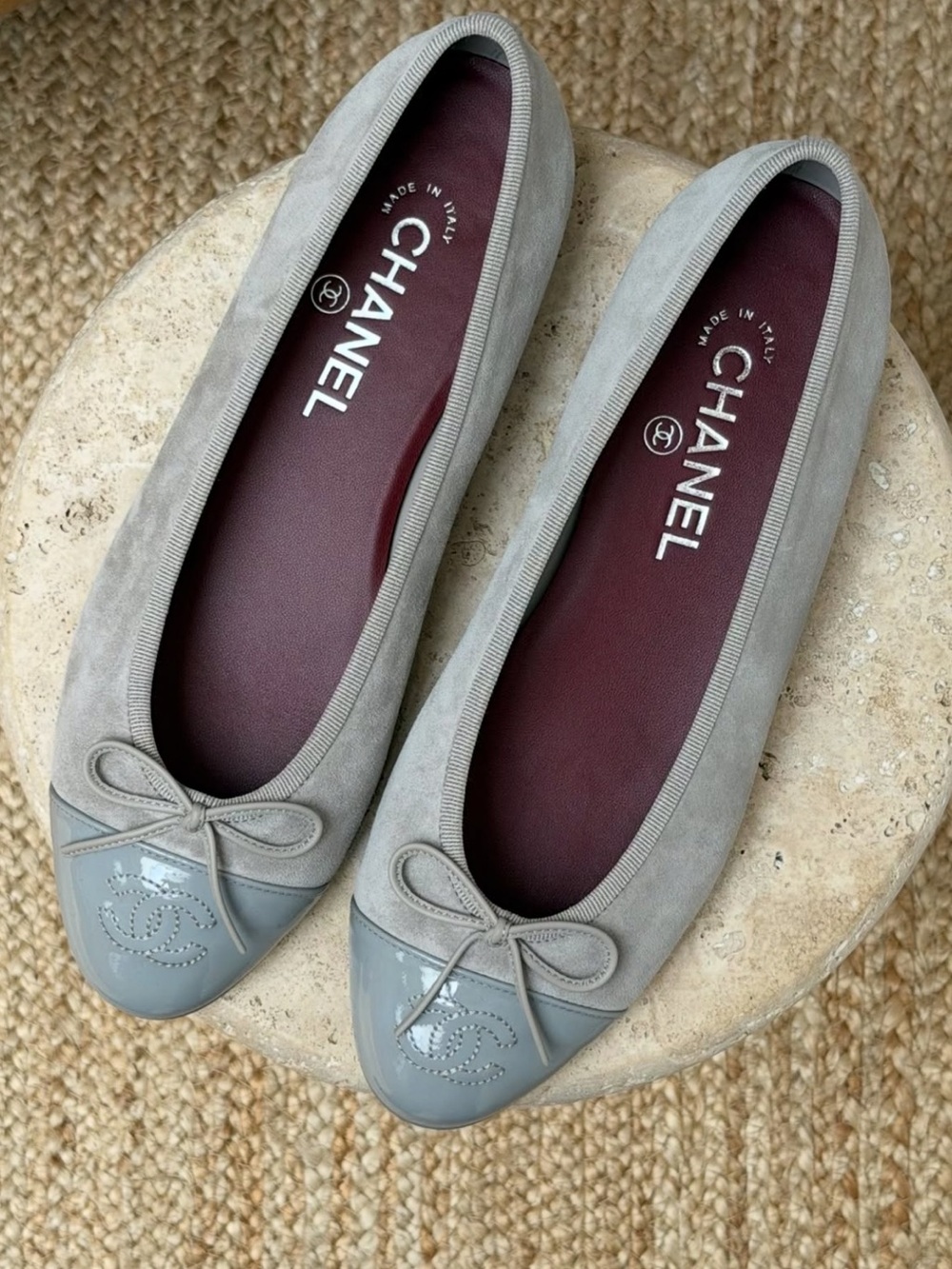 Chanel Grey Suede Ballerina | Size 37.5C
